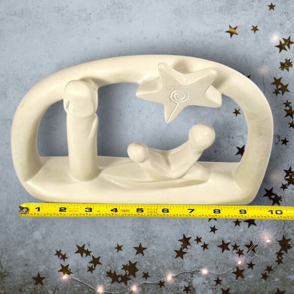 Hand Carved Kenyan Soapstone Nativity Scene Minimalist Modern Holy Family Christ - Picture 7 of 8